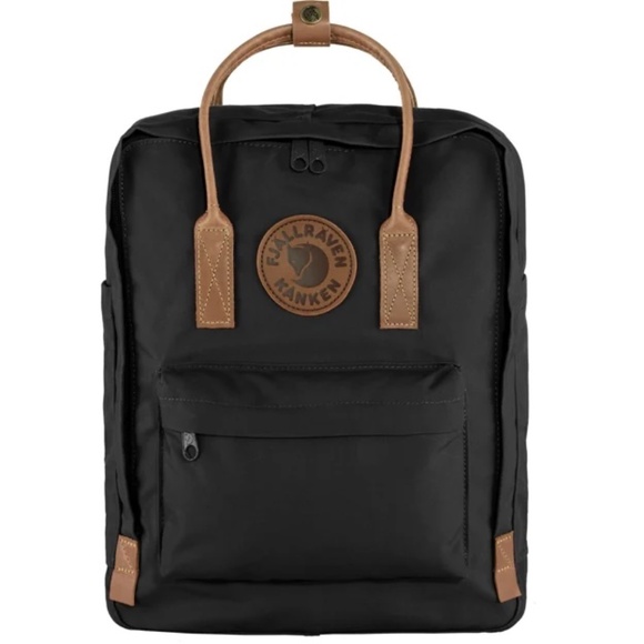Fjällräven Kånken Backpack – Black with Brown Leather Straps - Picture 2 of 8